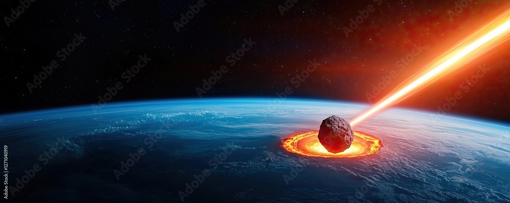 Poster asteroid impact idea. a dramatic scene showcasing an asteroid impact on earth's surface with intense
