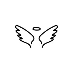 Wings with a halo. Hand-drawn, doodle elements, vector icon