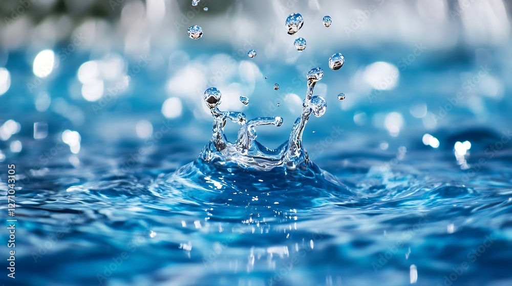 Aufkleber stunning close up of water droplets creating ripples in a tranquil blue pool : generative ai