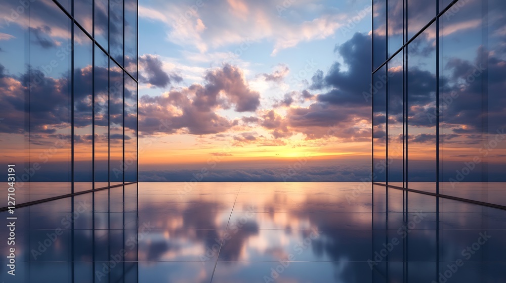 Leinwandbilder breathtaking view from a modern building showcasing a vibrant sunset with colorful clouds reflecting