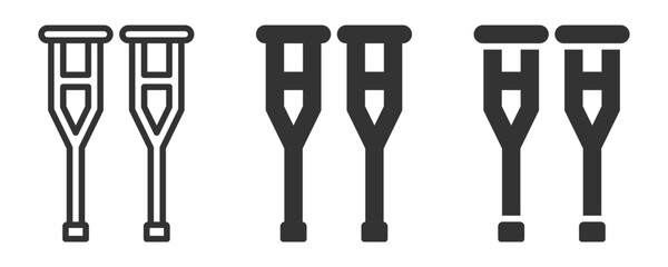 Medical crutches outline and solid icon.