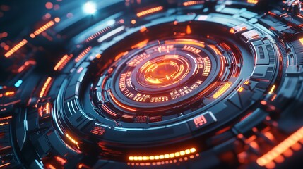  Cybernetic Core: A Detailed Close-Up of a Futuristic Circular Device with Glowing Elements and Intricate Circuitry, Evoking Advanced Technology, Artificial Intelligence, or a Powerful Energy Source