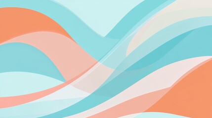 Abstract Pastel Waves Print, Soft Tones Flowing Pattern, Fluid Lines Artwork, Light Teal Orange White Harmony, Wall Art Decor