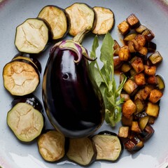 Eggplant Display: Whole, Halved & Sliced Plate