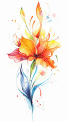 Watercolor painting of a flower with a yellow center and orange petals