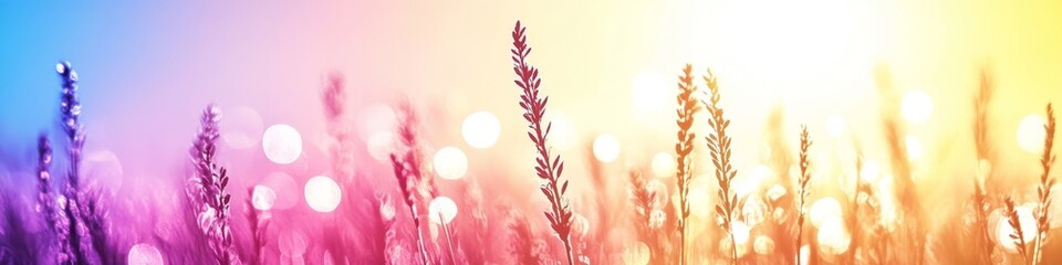 Obraz premium Floral Meadow Bathed In Sunset Light With Soft Focus Texture And Gentle Pastels, Nature Background