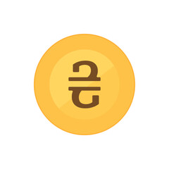 Gold coin with Ukrainian Hryvnia symbol on it. Flat vector icon isolated on a white background