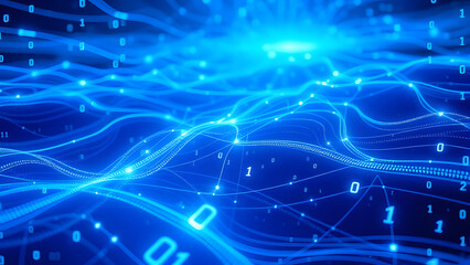 Obraz premium Futuristic blue fractal patterns glow with the energy of abstract realms, illustrating the bright lines of the universe