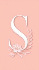 Fototapeta premium Elegant white letter s with floral design on peach background