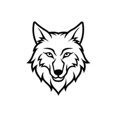 Powerful Line Art of a Wolf Head with Intense Expression on white background