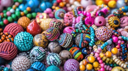 Colorful Wooden Beads Close-Up