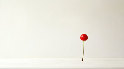 Single Red Cherry on White Background