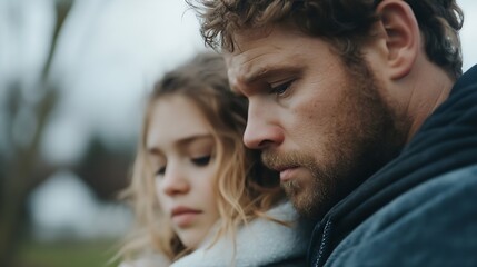 Fototapeta premium Intimate portrait of a couple sharing a quiet moment together in nature : Generative AI