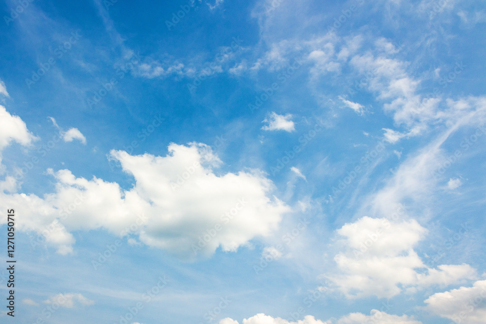 Canvas Prints sky with fluffy clouds. natural environment. white cumulus cloudscape on a blue gradient of atmosphe
