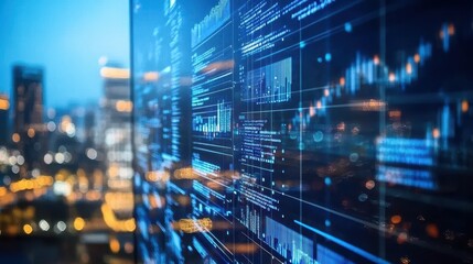 Digital Data Display City Night Background