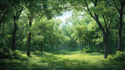 Obraz premium Lush Green Forest Sunlight Path
