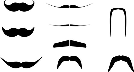 A collection of mustaches. Moustaches set png. Black moustache icons. A collection of moustache styles.	