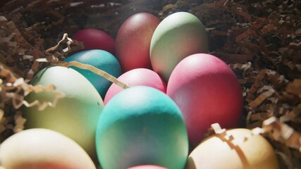 Colorful eggs resting in a nest ready for a festive celebration