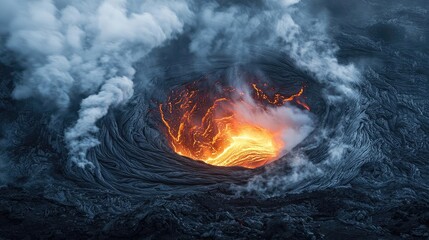 Volcanic landscapes concept. Majestic volcanic eruption showcasing flowing lava and ash-filled skies.