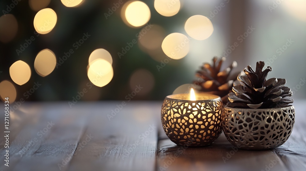 Poster serene candlelight with pinecones creating a cozy feeling perfect for fall and winter evenings at ho