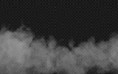 Fog effect on transparent dark background. Smoke gray cloud above the floor surface.