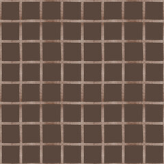 Naklejka premium Checkered Seamless Watercolor Pattern. Hand painted beige Plaid grid Background for textile design or wrapping paper. Geometric rapport for wallpaper. Ornament for linen and wall art.