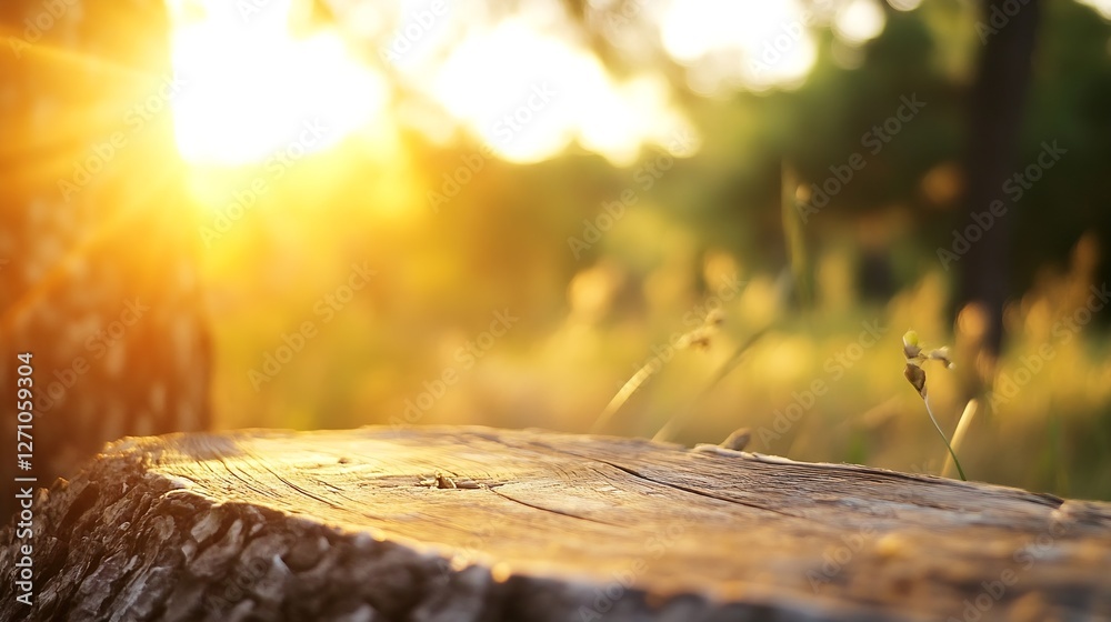 Aufkleber closeup of a textured wooden log illuminated by warm golden sunlight in a natural setting : generati