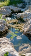 Naklejka premium Serene Mountain Stream: A Tranquil Oasis