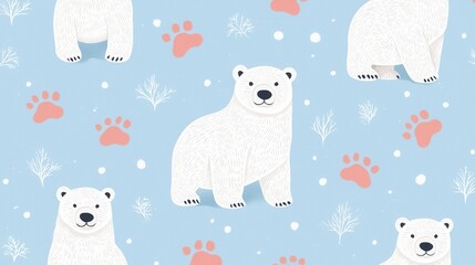 Background pattern cute animal footprints concept. Adorable Polar Animal Paw Prints and Tracks on Icy Arctic Landscape