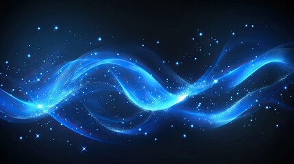 Fototapeta premium Abstract glowing blue sound waves flowing across a dark background, with smooth curves and a futuristic digital aesthetic.