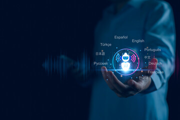 LLM, AI Large Language Model concept, Businessman with LLM ai on virtual screen, language model distinguished by its general-purpose language generation capability.