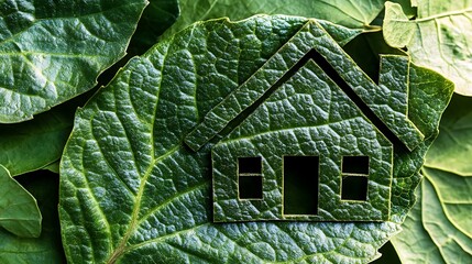Leaf Shaped into a House with Windows and a Door, Representing Green Architecture and Sustainable Living

