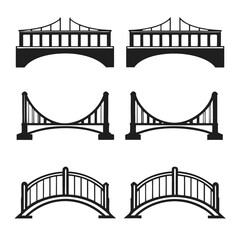 Elegant Bridge Silhouettes Black Vector Set