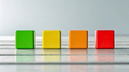 Colorful Blocks in a Row on a Reflective Surface with Soft Background Light