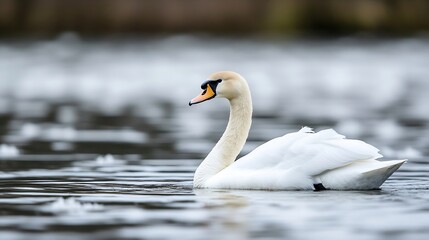 Elegant swan gracefully swimming in calm waters reflecting nature&rsquo;s beauty : Generative AI