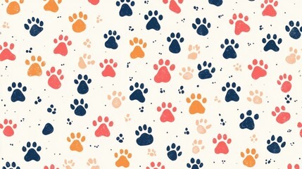 Background pattern cute animal footprints concept. Vibrant Colorful Paw Prints of Cute Pets Seamless Pattern Background