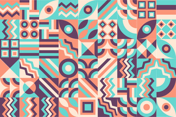 Bauhaus pattern, Geometric shape. Geometric mosaic. Scandinavian. Geometric mosaic print. retro wallpaper. Vector illustration