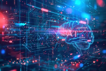 Fototapeta premium Abstract futuristic digital brain intelligence technology artificial.