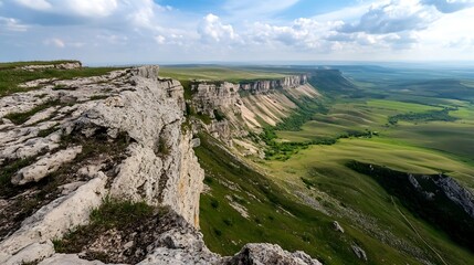 Fototapeta premium Breathtaking View of Rolling Hills and Cliffs in a Scenic Landscape : Generative AI