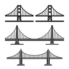 Stylized Bridge Silhouettes Black Icons Set