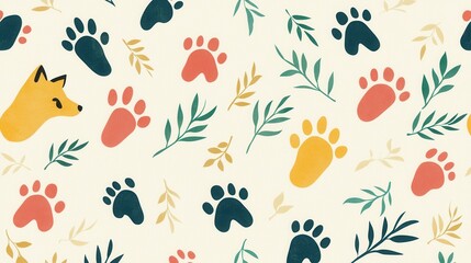 Background pattern cute animal footprints concept. Woodland Creature Footprints Pattern with Fox and Raccoon Tracks