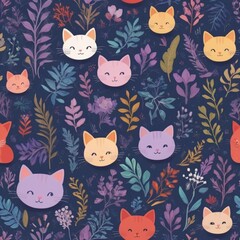 Obraz premium seamless pattern with cats and birds