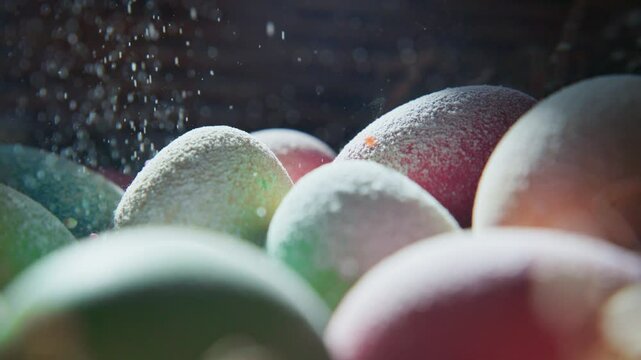 Beautifully decorated eggs with vibrant colors in a festive setting
