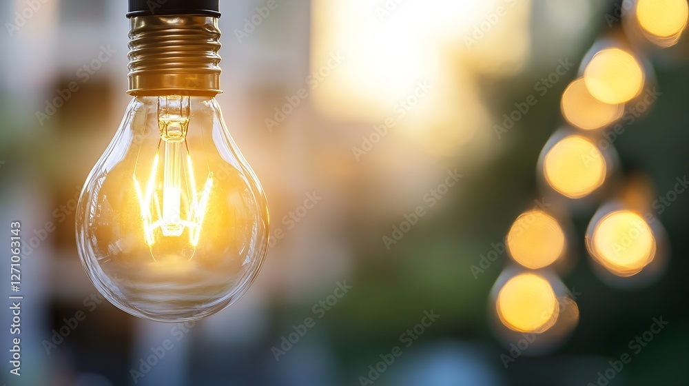 Aufkleber closeup of glowing light bulb with soft background highlighting its vintage design : generative ai