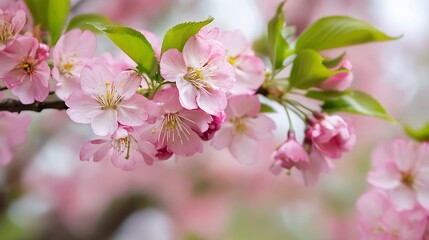 Obraz premium Beautiful close up of delicate cherry blossom flowers in vibrant pink hues against a soft blurred background : Generative AI