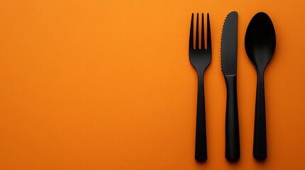 A sleek, minimalist abstract design of catering icons with a fork, spoon, knife, and chef hat, ideal for modern restaurant and cafe branding, presented with crisp details on a plain backdrop