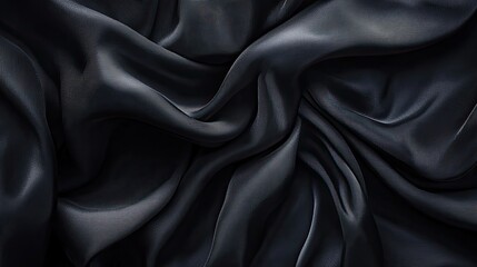 Fototapeta premium Black silk fabric creating deep, mysterious waves with soft highlights and elegant curves, perfect for a dramatic background.