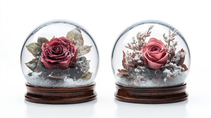 Fototapeta premium Enchanted Snow Globes with Preserved Roses