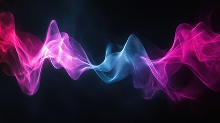 Fototapeta premium Bright cyan and magenta sound waves flowing dynamically over a deep black space, creating a vibrant energy effect.