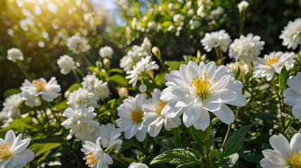 white flowers in a garden 